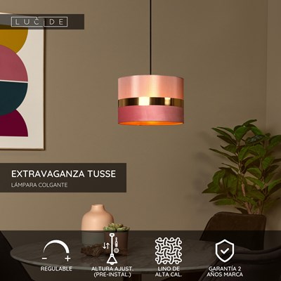 Lucide EXTRAVAGANZA TUSSE - Lámpara colgante - Ø 30 cm - 1xE27 - Rosa